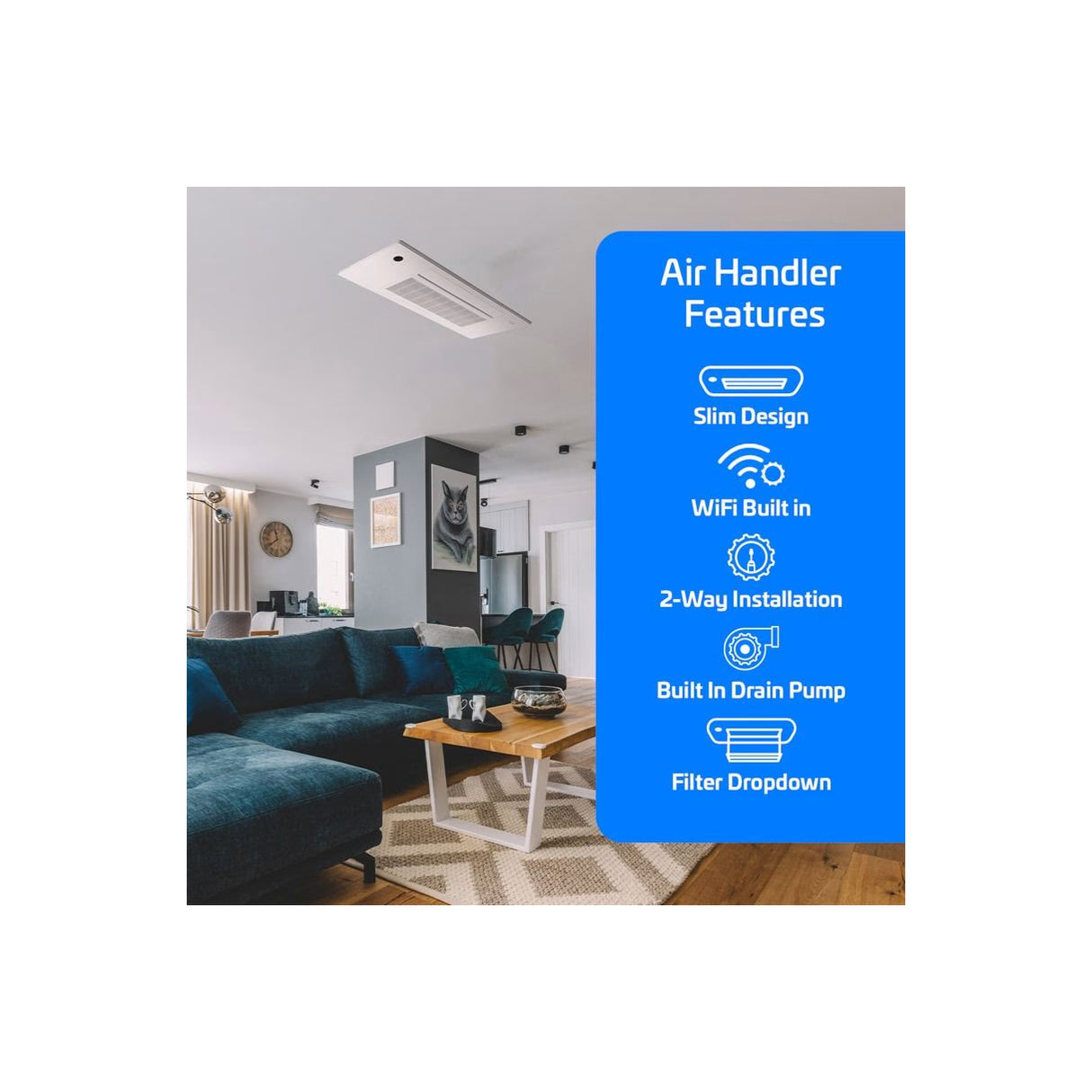 18,000 BTU ACiQ Platinum Slim Ceiling Casette Mini Split Air Handler - R454B | 230V