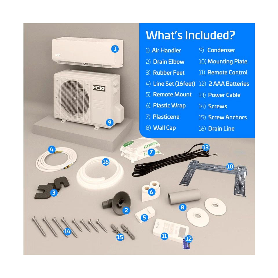 12,000 BTU ACiQ Essentials 21 SEER2 Single Zone Wall Mounted Mini Split Heat Pump System - R454B | White | 115V