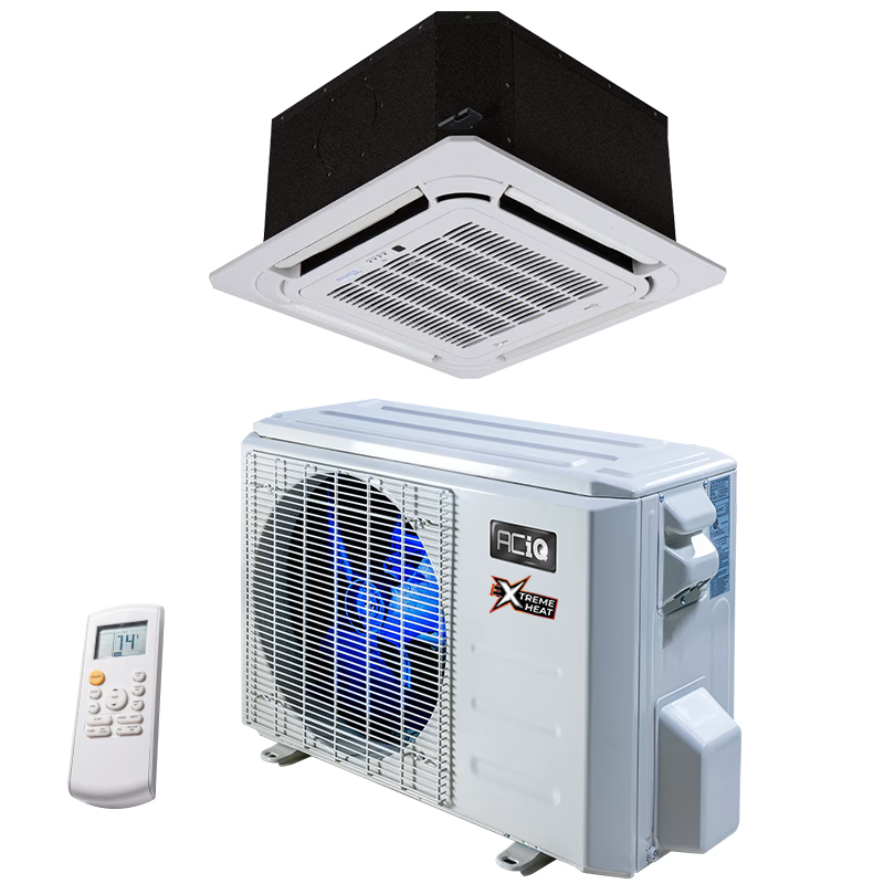 9,000 BTU 23 SEER ACiQ Single Zone Ceiling Cassette Mini Split System | Extreme Series